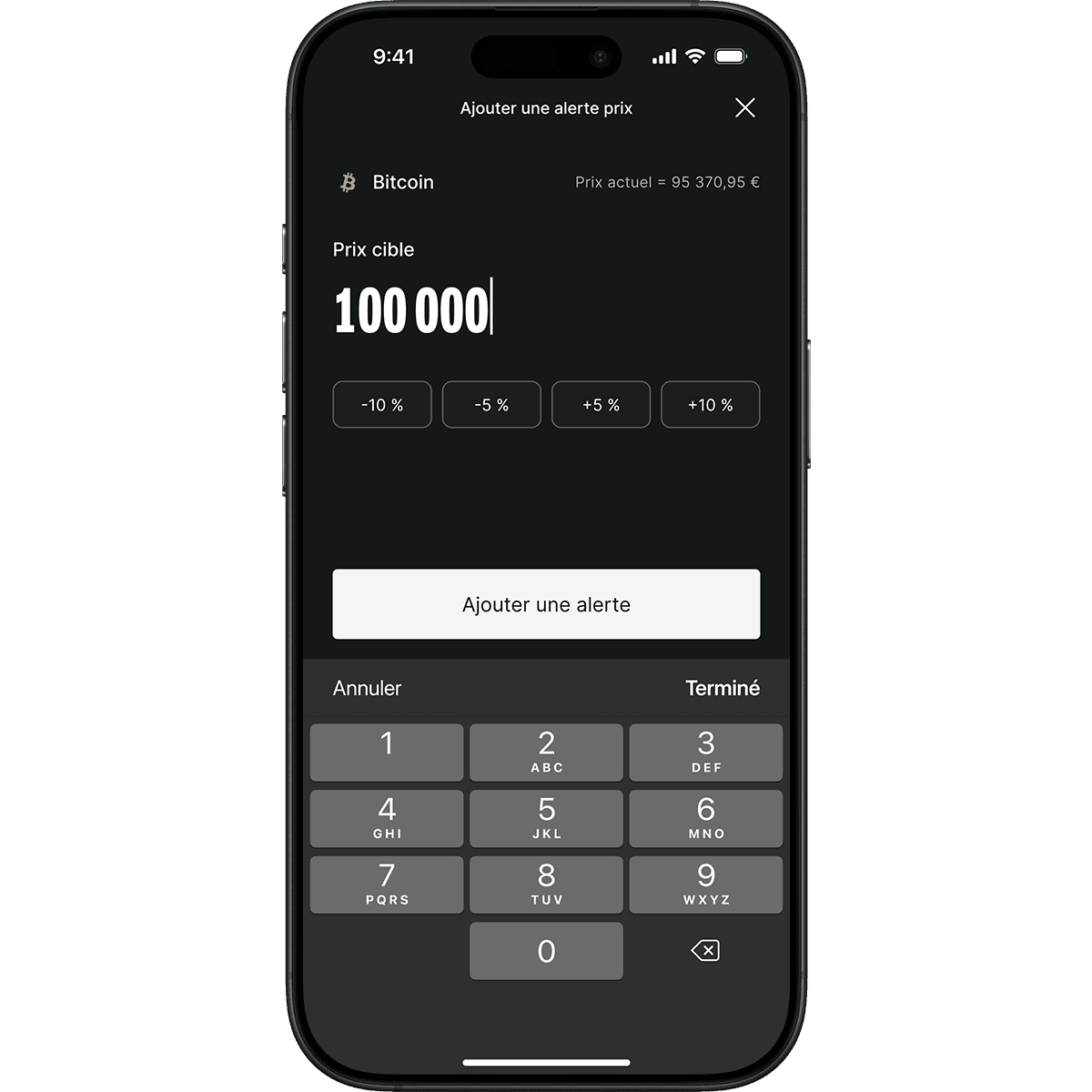 phone screen showing target price bitcoin