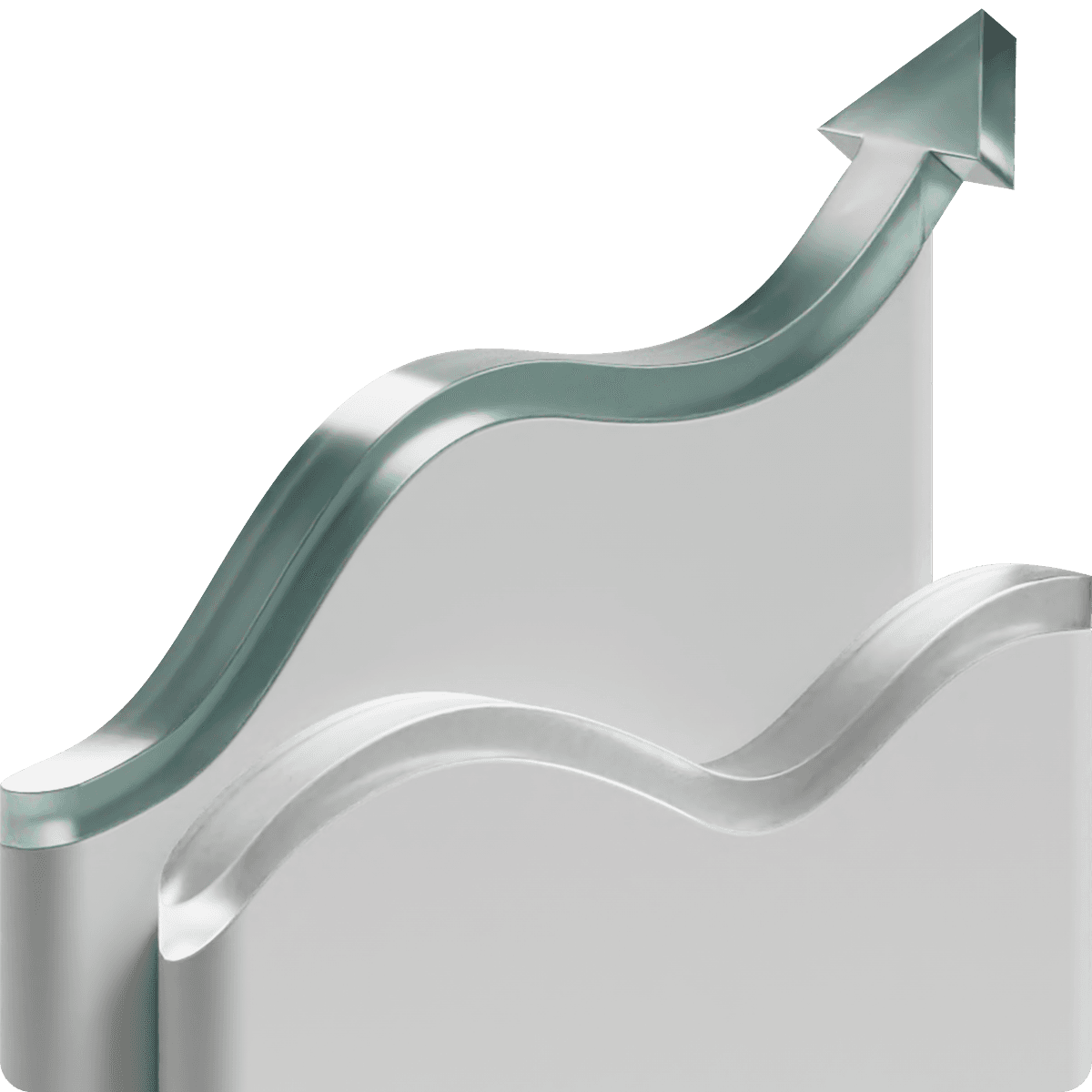 A 3D graph with two wavy lines; one line has an upward arrow, indicating growth or progress.