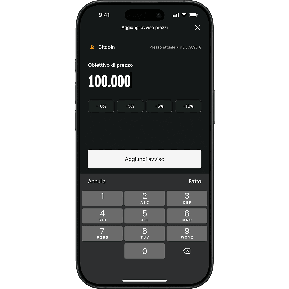 phone screen showing target price bitcoin