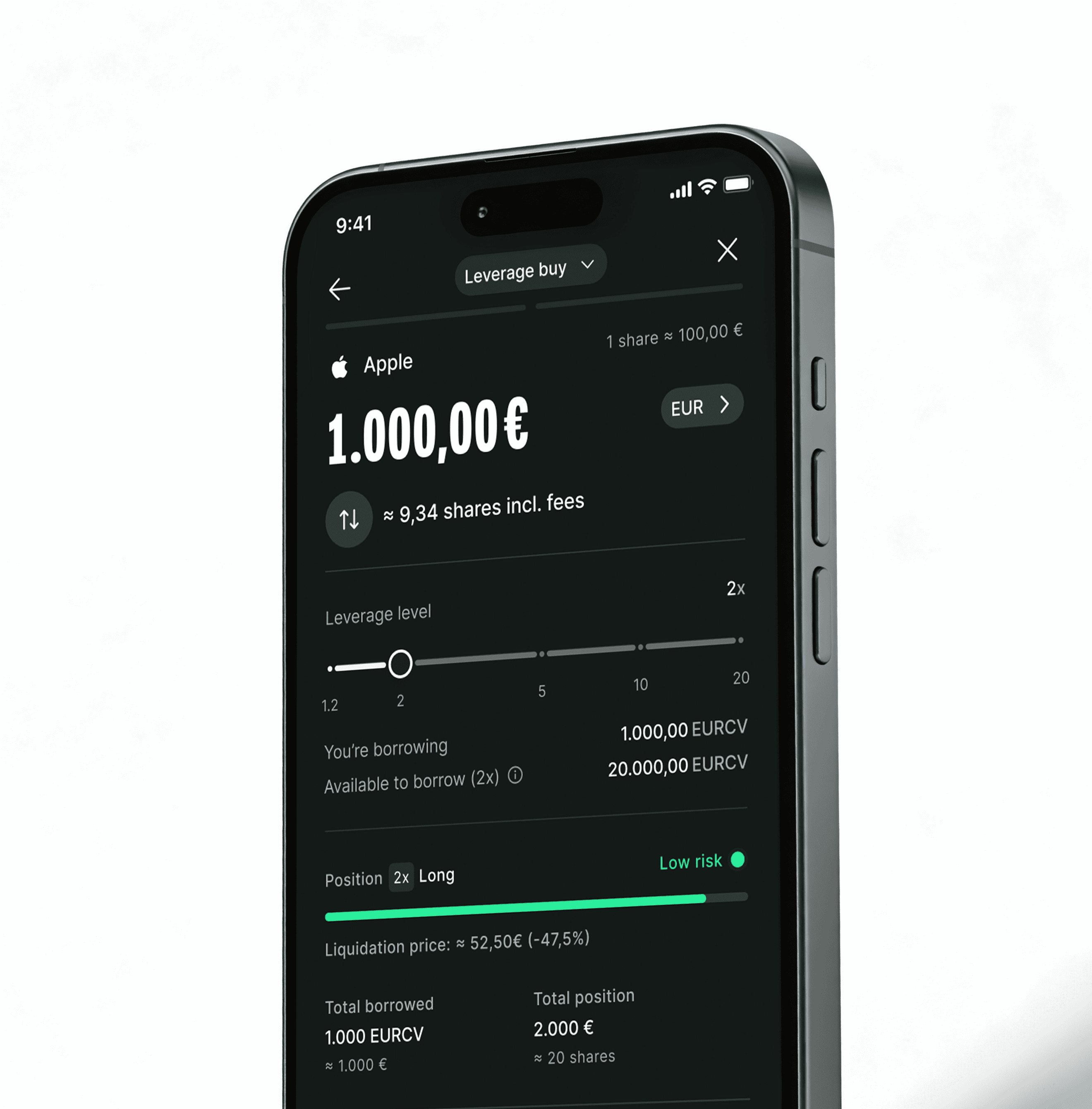 A screenshot showing margin trading on a securities asset