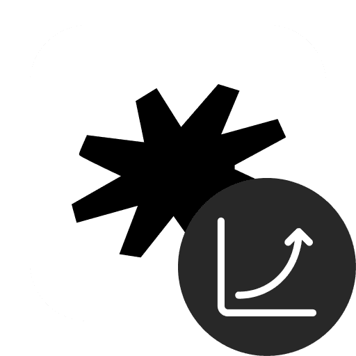 App icon with black abstract burst on white background and small gray overlay showing an upward trending arrow in a corner.