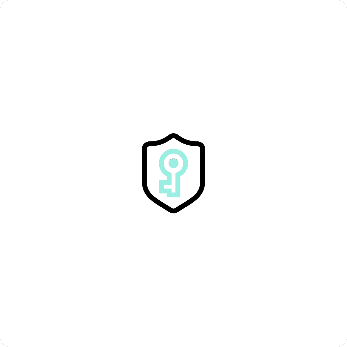 A light blue key symbol inside a shield outline on a white background, representing security or protection.
