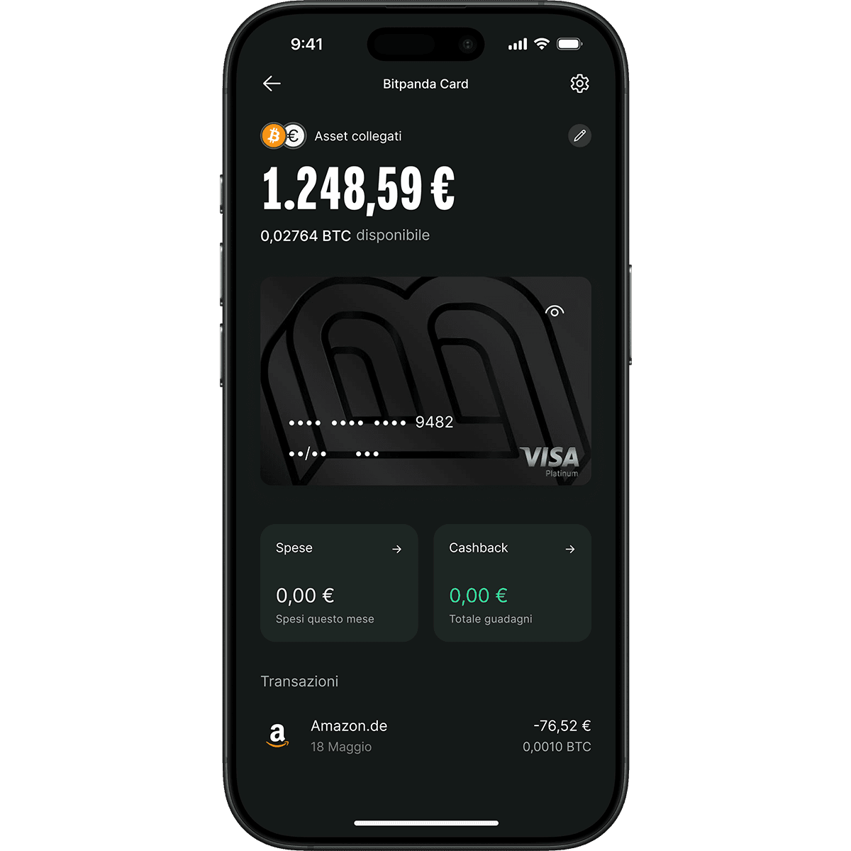 phone screen showing bitpanda card