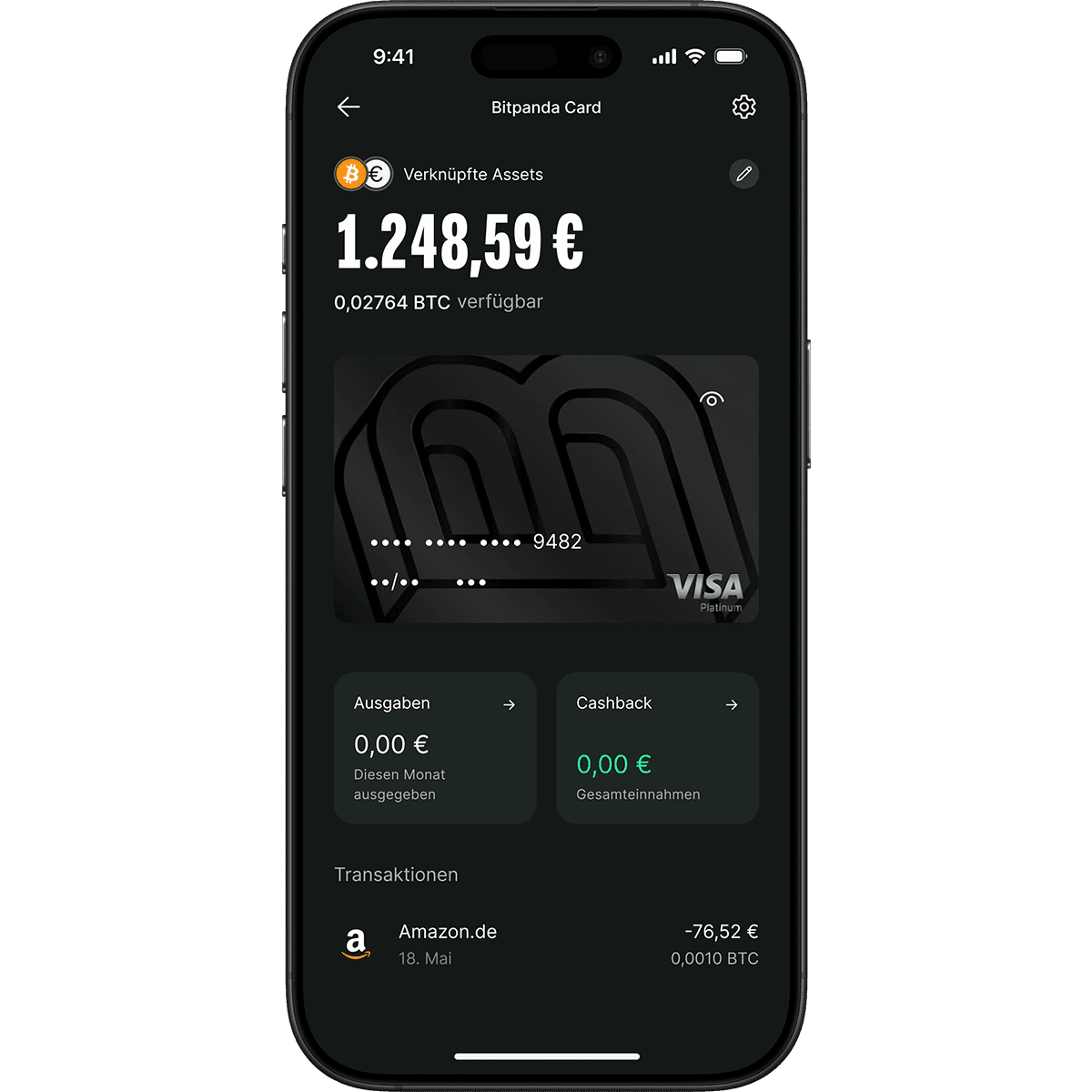 phone screen showing bitpanda card