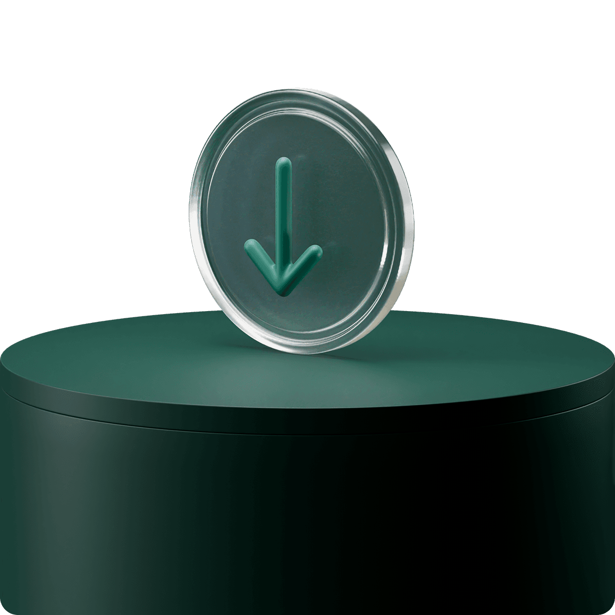 Coin with arrow pointing down on green stand